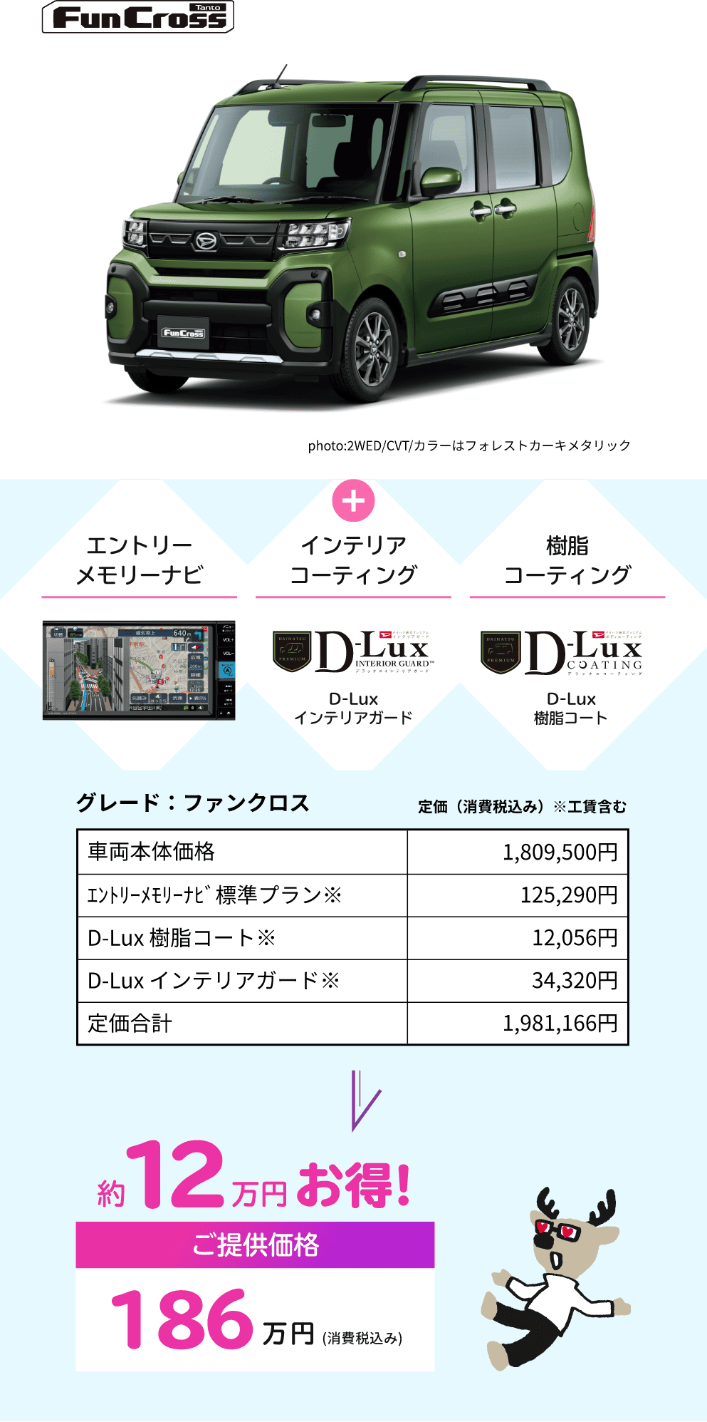 FunCross　エントリーメモリナビ＋インテリアコーティング　樹脂コーティング　約12万円お得!